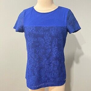 Calvin Klein Blue Short Sleeve Mesh Overlay Double Layer Tee Size Small